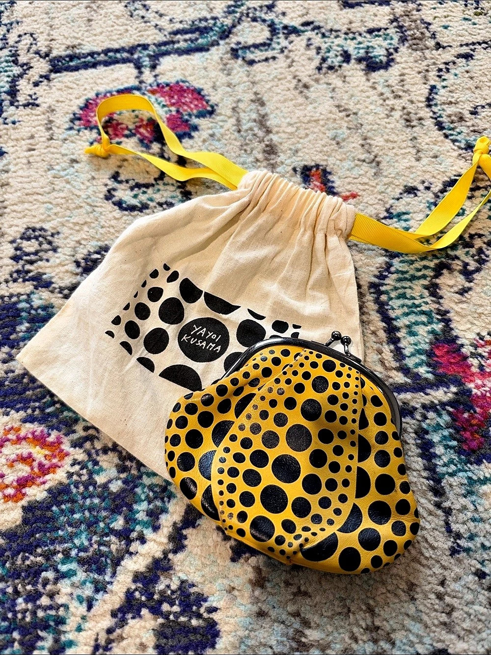 Yayoi Kusama Pumpkin Pouch Polka Dot Pouch in Yellow & Black Like New w/ Dustbag